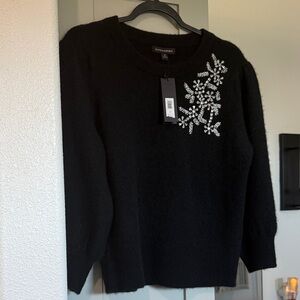 Banana Republic Black Sweater with Floral Embellishments